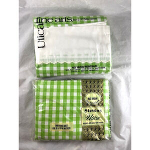 Stevens Utica Green White Country Gingham Print Twin Sheets Flat & Fitted New